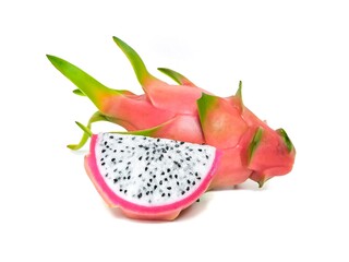Fresh and Juicy Pink Organic Dragon Fruit White flesh and black seeds, colorful colors, isolated on...