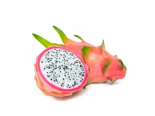 Fresh and Juicy Pink Organic Dragon Fruit White flesh and black seeds, colorful colors, isolated on...