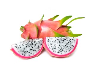 Fresh and Juicy Pink Organic Dragon Fruit White flesh and black seeds, colorful colors, isolated on...