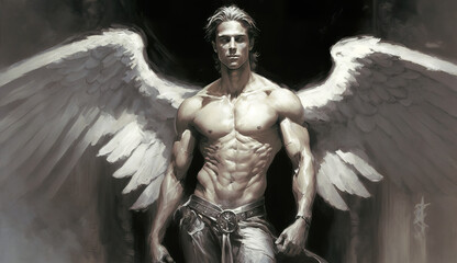 Fototapeta na wymiar Michael, a majestic angelic figure, stands tall with outstretched wings.