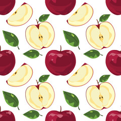 Seamless pattern of apples, fruits, and vegetables. Creative texture for fabric, packaging, textiles, wallpaper, and clothing. Vector illustration for kids. Cute fruit background.