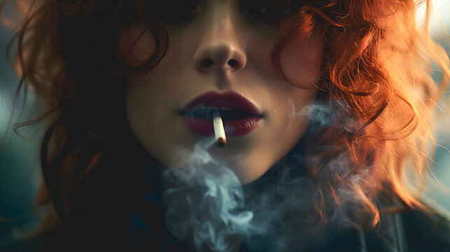 Une femme en train de fumer une cigarette.