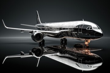 Fototapeta premium A jetliner sitting on top of a reflective surface. Digital image.
