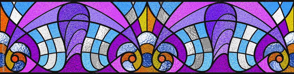 Wall mural blue, pink and purple stained glass window. seamless pattern for modern design luxury interior. art 