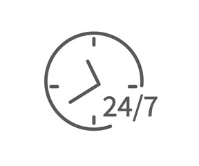 24-7 service icon isolated on white background. Flat design. Twenty four hour open. Vector illustration.