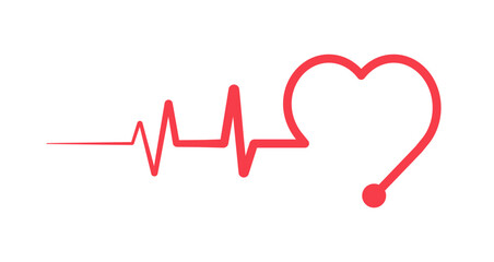 Red heartbeat line icons on white background. Healthcare concept. Vector illustration. - obrazy, fototapety, plakaty