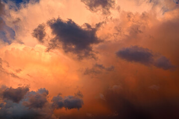 Beautiful sky landscape. Thunderstorm clouds during sunset