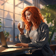 Redhead girl at work