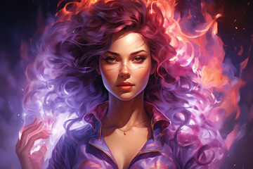Obraz na płótnie Canvas A woman with purple hair and a purple jacket.