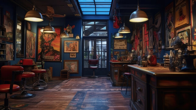 Modern interior of a tattoo studio