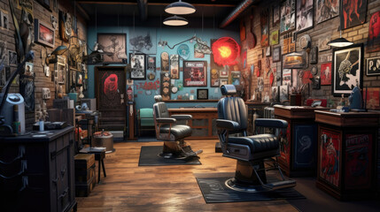 Fototapeta na wymiar Modern interior of a tattoo studio