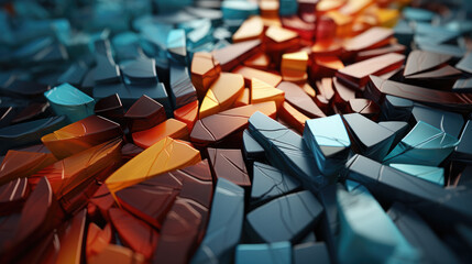 A close up of a colorful broken plastic pieces in mosaic pattern. image.