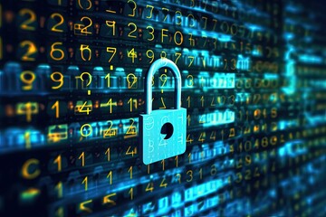 Secure your data with encryption and digital locks. Protect against hackers and breaches. Safeguard privacy with cyber security. Photo generative AI