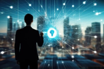 Business network protected by cyber security systems. Photo generative AI