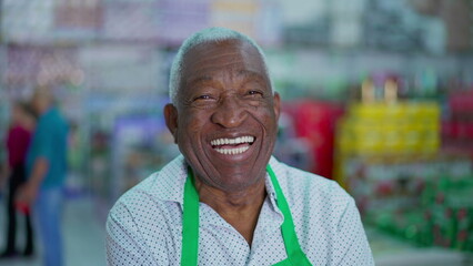 Smiling Black Senior Manager of Grocery Store, Happy Employee Portrait