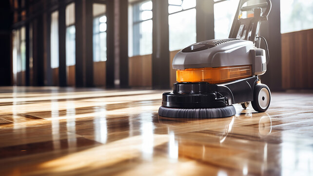 modern polishing machine on the parquet floor in the office
