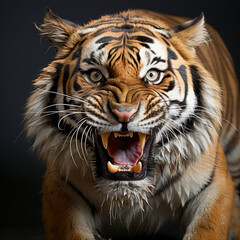AI generated image of ferocious tiger with bared fangs.