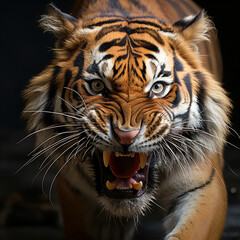 AI generated image of ferocious tiger with bared fangs.