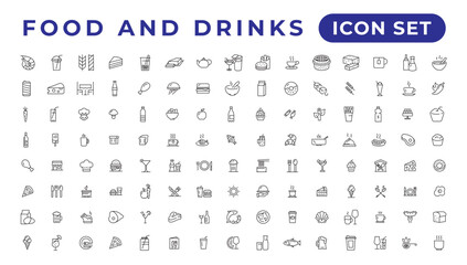 Food icon collection. Containing meal, restaurant, dishes and fruits icon. Vector illustration