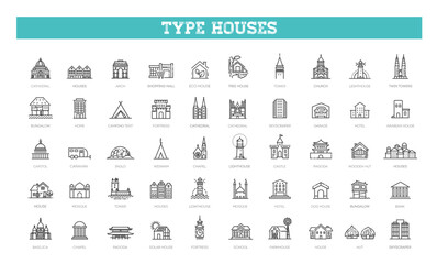 Set of type of houses icons. Vector icons