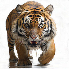 Fototapeta premium AI generated image of Ferocious tiger with bared fangs.PNG
