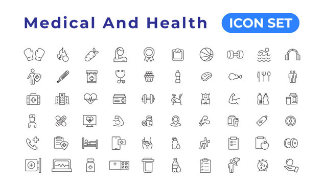 Medecine and Health flat icons. Collection health care medical sign icons