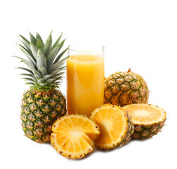 AI generated image of Pineapple and pineapple juice in glass isolated on PNG background.