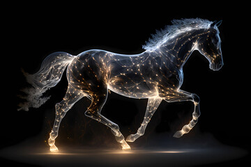 Horse made of particles emitting light