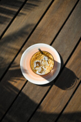 Glass of a iced coffee. Cold brew coffee drink with ice. 