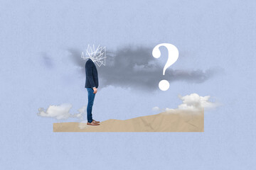 Photo banner template collage of young businessman headless surreal complicated question mark...