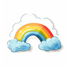 A rainbow and clouds in a white background.