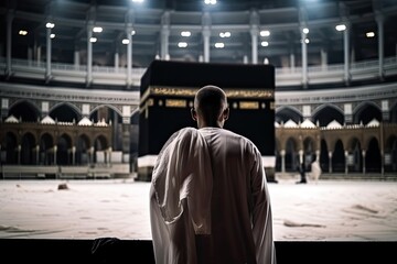 Man Performing Hajj in front Kaabah