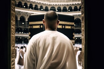 Man Performing Hajj in front Kaabah