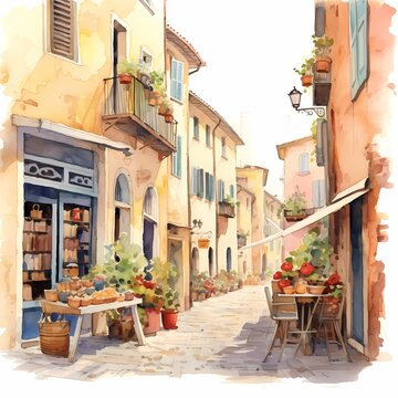 watercolor painting of a street scene