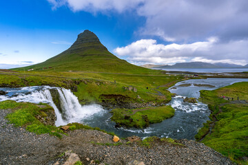 Waterfalls in front of the Kirkjufell Mountain in Iceland