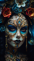 a sugar skull face baroque style fashion . Ai generative