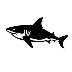 Obraz premium Vector illustration of a black silhouette shark. Isolated white background. Icon fish shark side view profile.