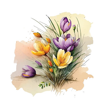 Crocus flower watercolor paint