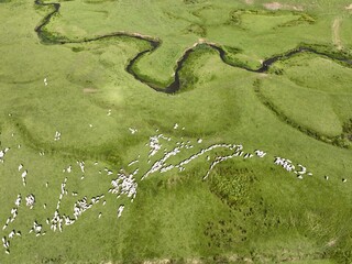 aerial view of mountain clouds and meanders