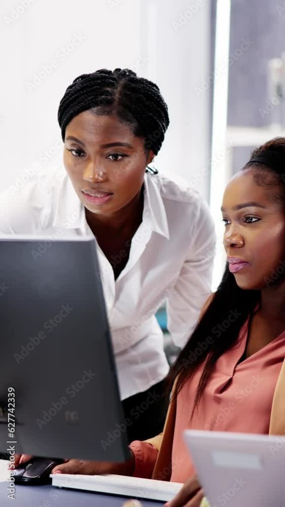Poster african financial data analysts using dashboard on screens