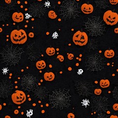 Crochet Halloween pumpkins on Dark background. Top view. Copy space.
