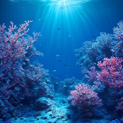 Fototapeta na wymiar Underwater Scene - Tropical Seabed With Reef And Sunshine