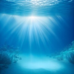 Fototapeta na wymiar Underwater background with sea bottom and sun rays. Color vector illustration