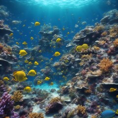 Naklejka na ściany i meble Underwater Scene - Tropical Seabed With Reef And Sunshine