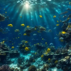 Fototapeta na wymiar Underwater Scene - Tropical Seabed With Reef And Sunshine