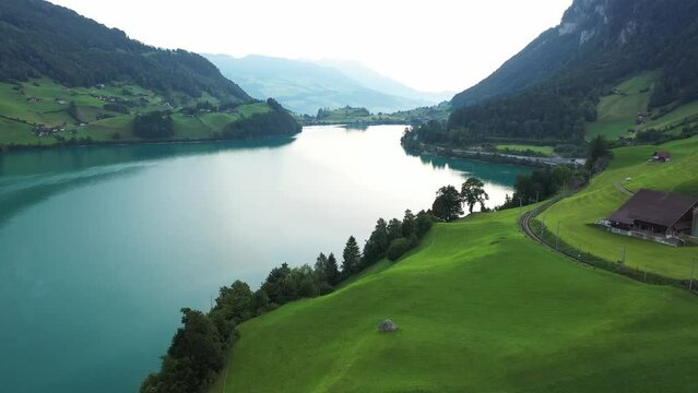 Lungern Lake aeral view. Switzerland