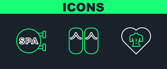Set line Massage, Spa salon and Flip flops icon. Vector