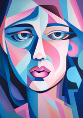 cubism woman graphic illustration poster cubist design modern face fashion portrait abstract. Generative AI.