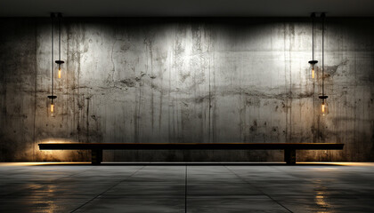 Abstract empty modern concrete room ,Ai generated art illustration.