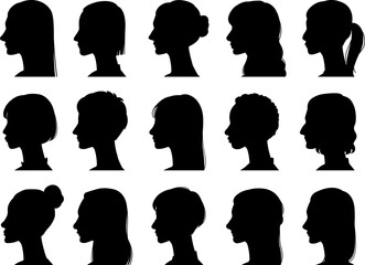 Silhouette of  women's faces seen from the side.